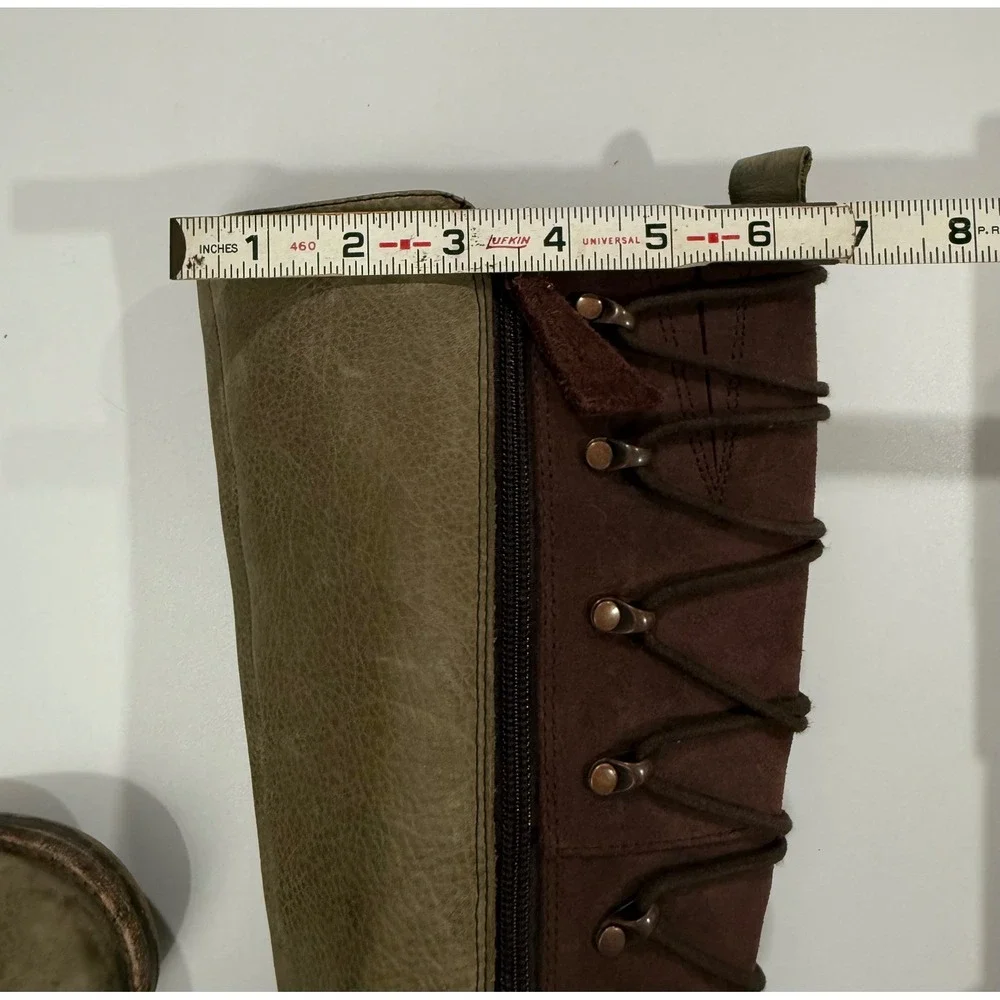 Naya Apollonia Tall Boots Womens 7.5 M Olive Green Brown Leather Lace Up Back